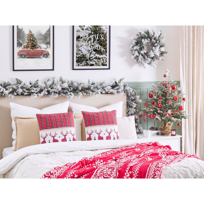 Zestaw 2 poduszek dekoracyjnych ROBBIE 45 x 45 cm Czerwony Wzór świąteczny