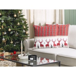 Zestaw 2 poduszek dekoracyjnych ROBBIE 45 x 45 cm Czerwony Wzór świąteczny