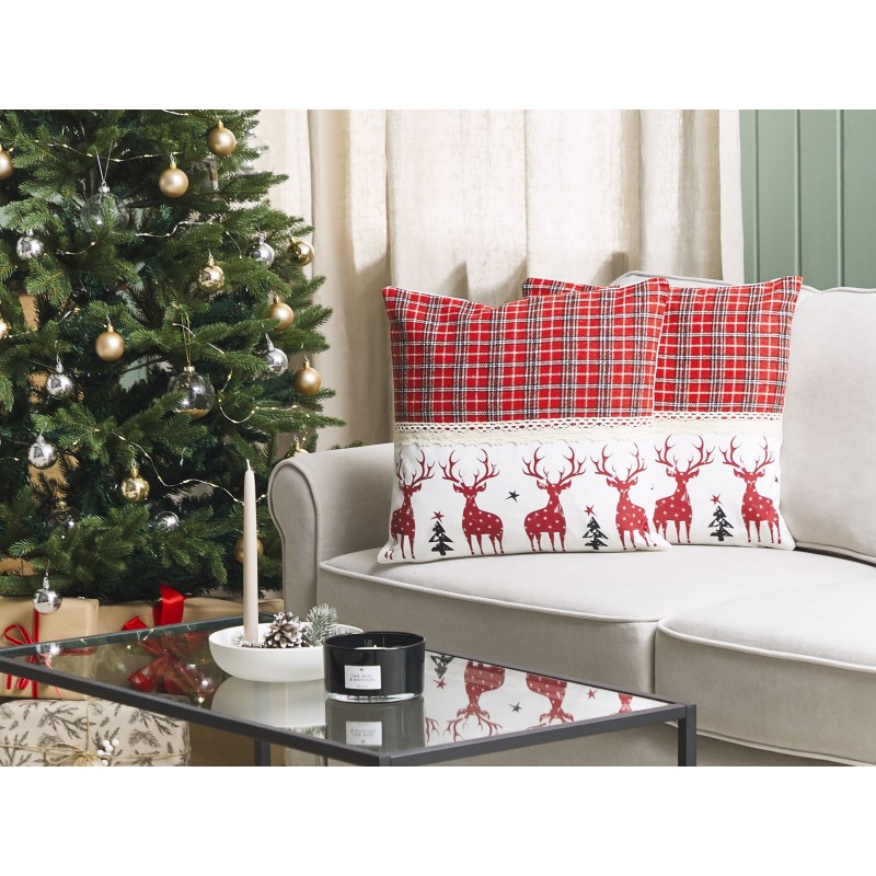 Zestaw 2 poduszek dekoracyjnych ROBBIE 45 x 45 cm Czerwony Wzór świąteczny