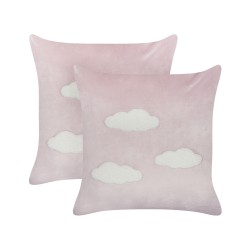 2 welurowe poduszki dekoracyjne haftowane w chmury 45 x 45 cm różowe IPOMEA