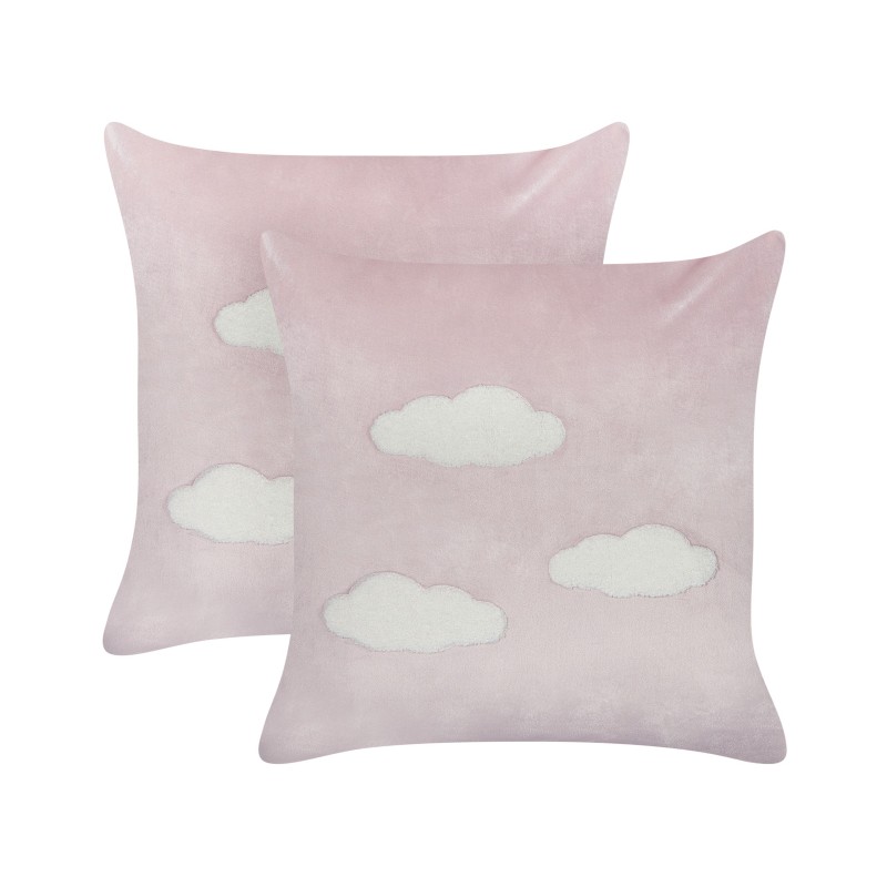 2 welurowe poduszki dekoracyjne haftowane w chmury 45 x 45 cm różowe IPOMEA