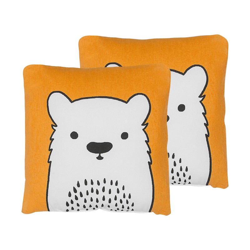 2 bawełniane poduszki dla dzieci miś 45 x 45 cm pomarańczowe WARANASI
