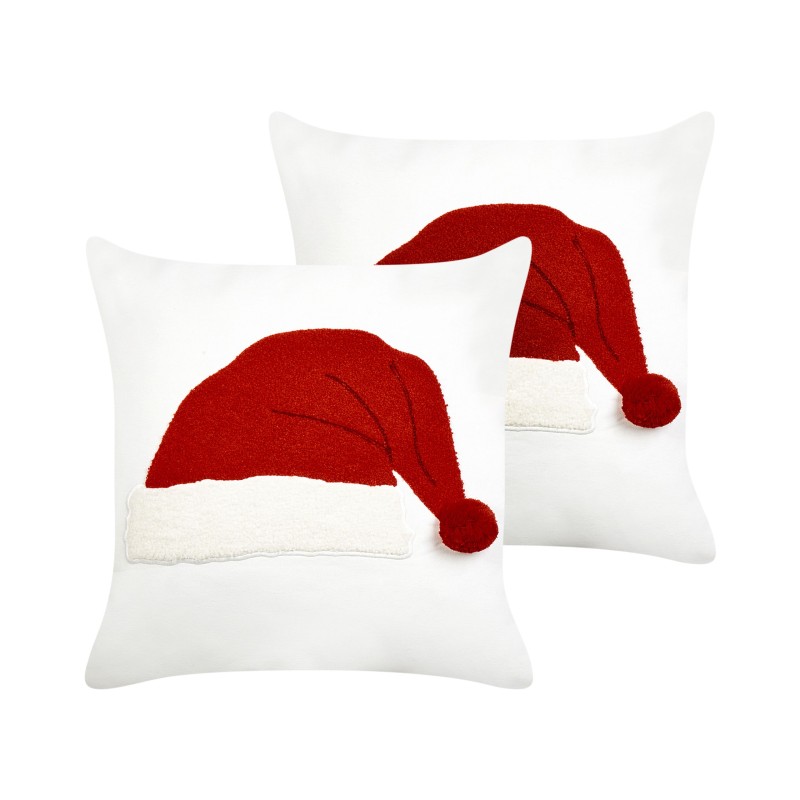 Zestaw 2 poduszek dekoracyjnych PRETZEL Bawełna 45 x 45 cm Biały Wzór świąteczny