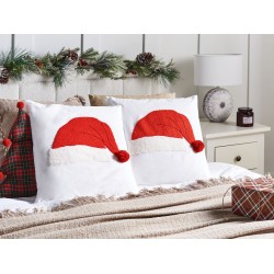 Zestaw 2 poduszek dekoracyjnych PRETZEL Bawełna 45 x 45 cm Biały Wzór świąteczny