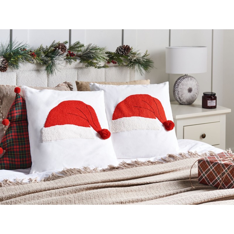 Zestaw 2 poduszek dekoracyjnych PRETZEL Bawełna 45 x 45 cm Biały Wzór świąteczny