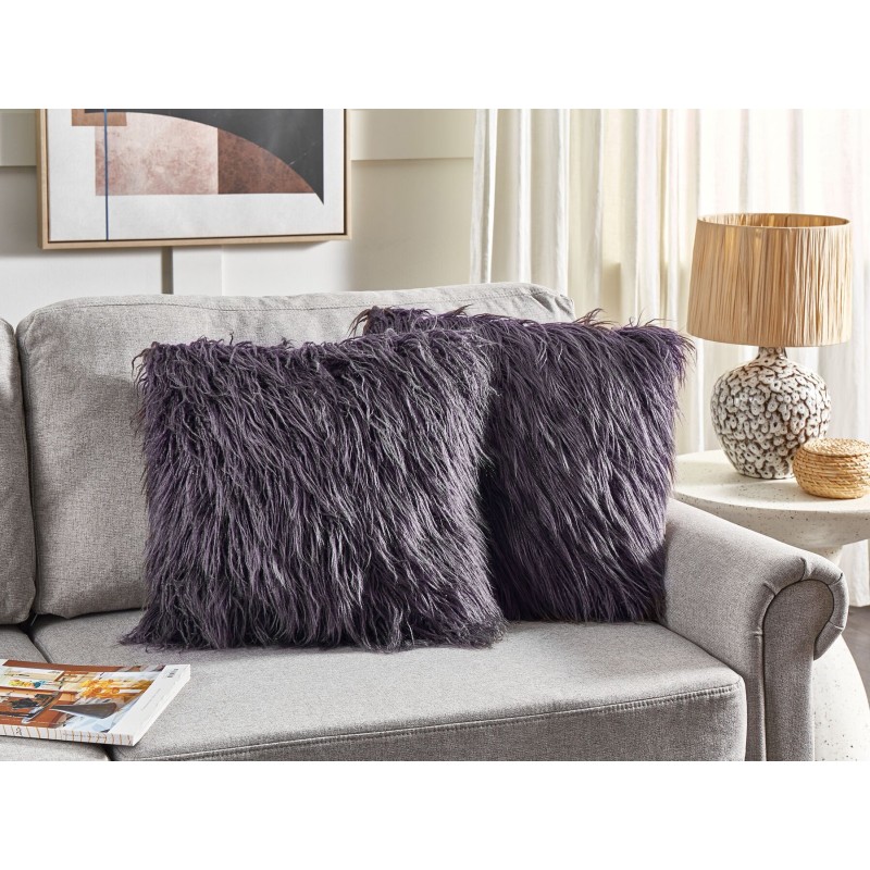 Zestaw 2 poduszek dekoracyjnych COROKIA Sztuczne futro 45 x 45 cm Ciemnoszary Jednolity