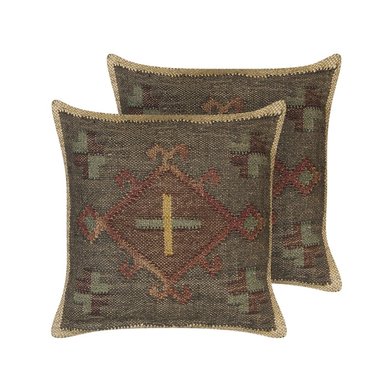 Zestaw 2 poduszek dekoracyjnych KATORA Juta 45 x 45 cm Zielony Wzór orientalny