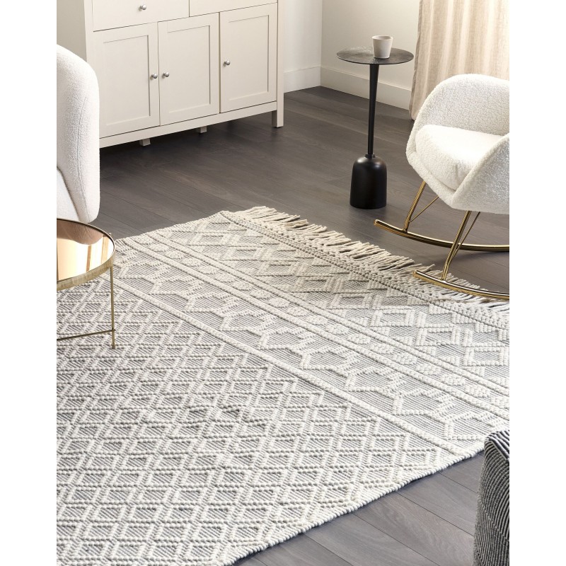 Dywan wełniany ze wzorem geometrycznym 200 x 300 cm beżowo-szary SOLHAN