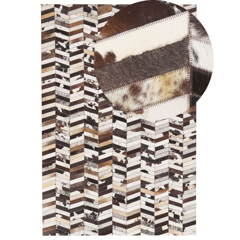Dywan patchwork skórzany 160 x 230 cm brązowo-biały AKYELE