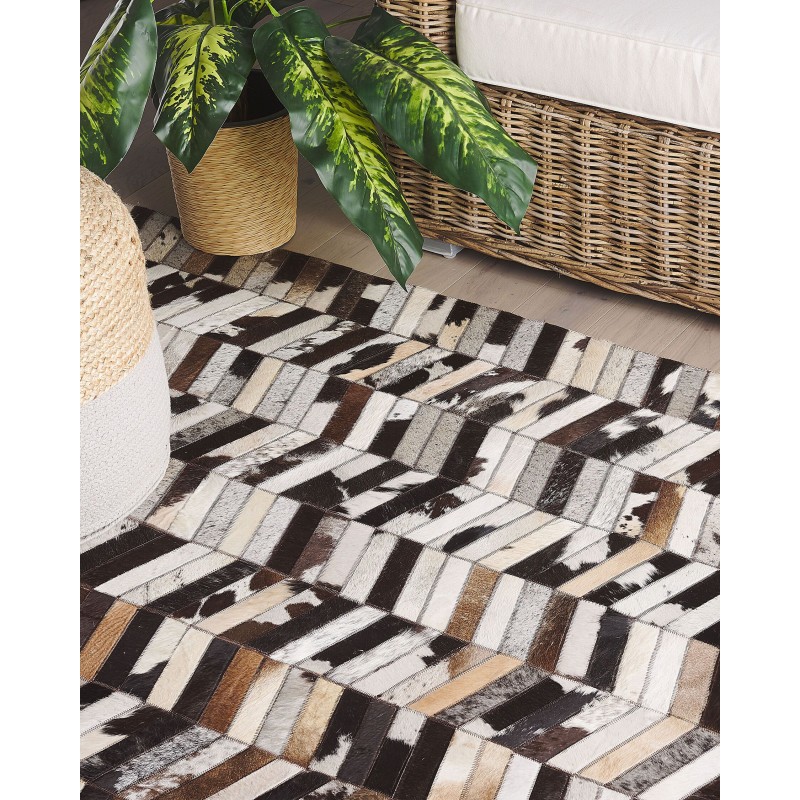 Dywan patchwork skórzany 160 x 230 cm brązowo-biały AKYELE