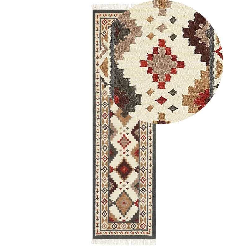 Dywan wełniany kilim 80 x 300 cm wielokolorowy GHUKASAVAN