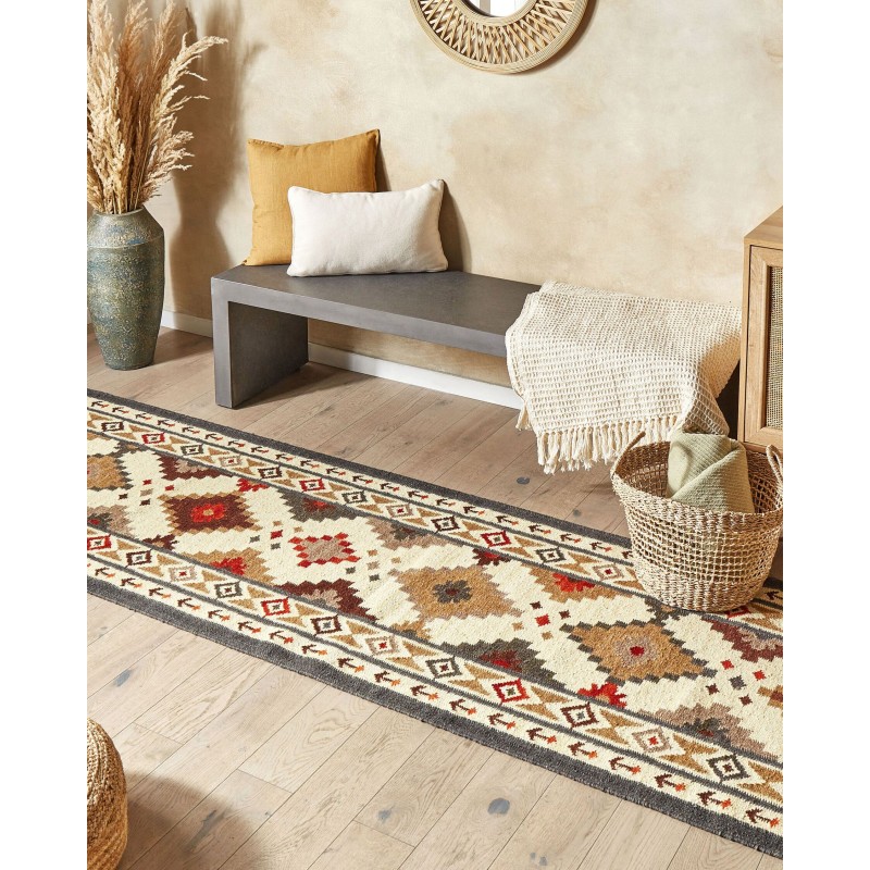Dywan wełniany kilim 80 x 300 cm wielokolorowy GHUKASAVAN