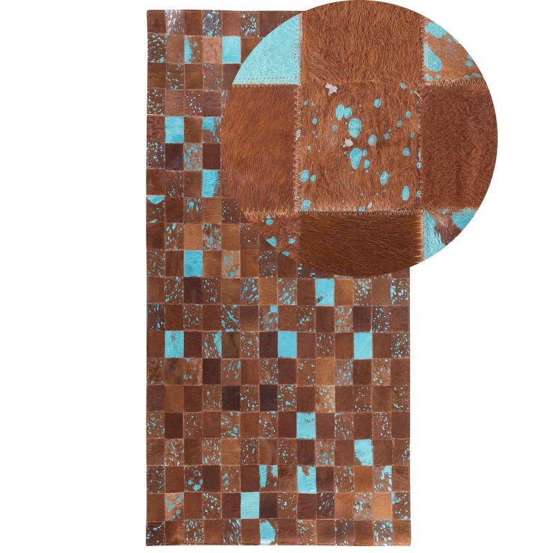 Dywan patchwork skórzany 80 x 150 cm brązowy ALIAGA