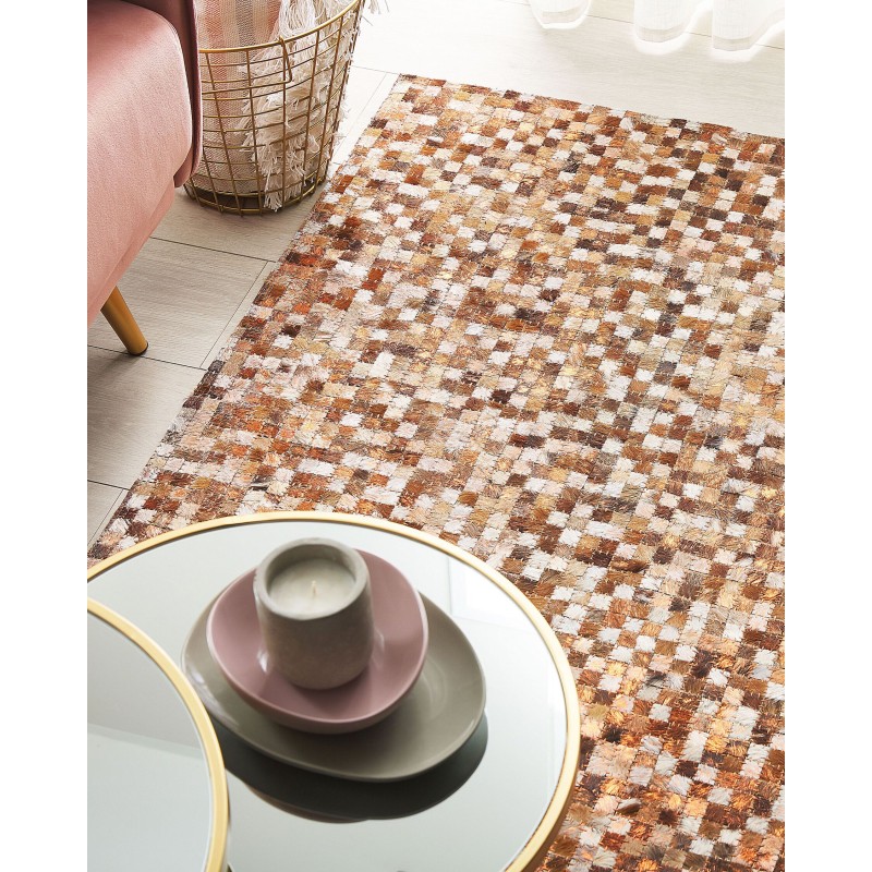 Dywan patchwork skórzany brązowy 140 x 200 cm TORUL