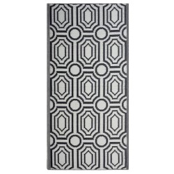 Dywan zewnętrzny dwustronny 90 x 180 cm czarno-biały BIDAR