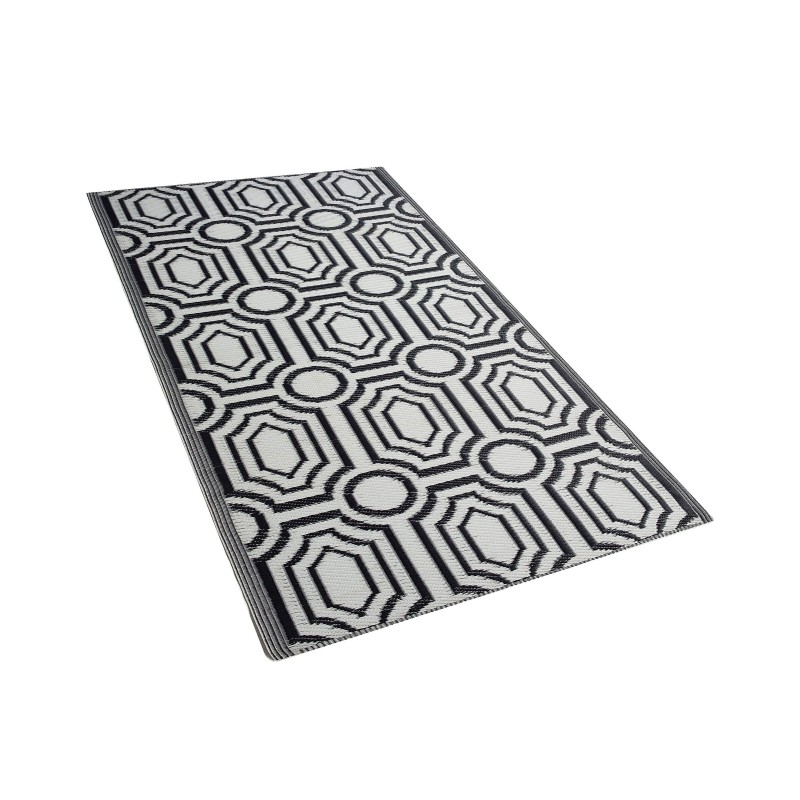 Dywan zewnętrzny dwustronny 90 x 180 cm czarno-biały BIDAR