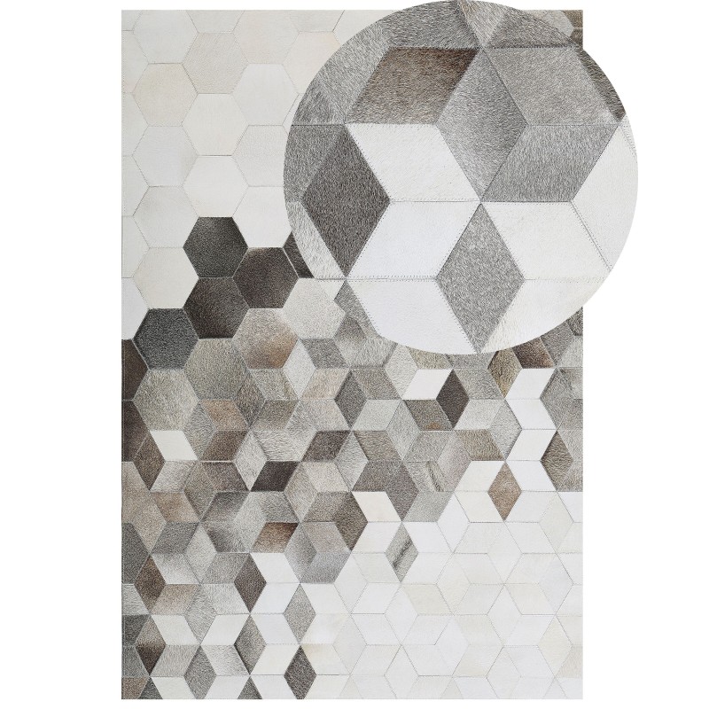 Dywan patchwork skórzany 140 x 200 cm szary SASON