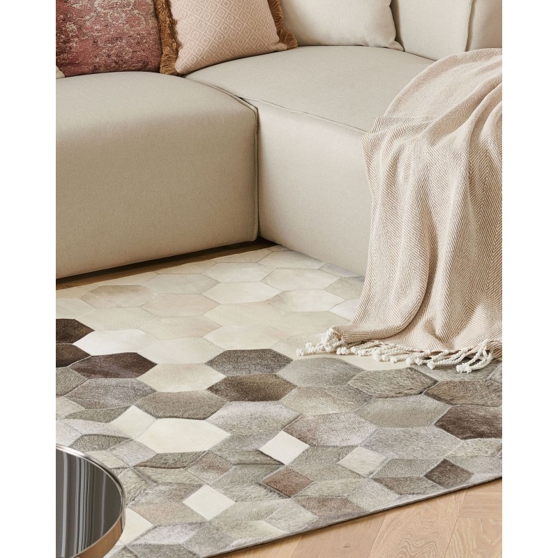 Dywan patchwork skórzany 140 x 200 cm szary SASON