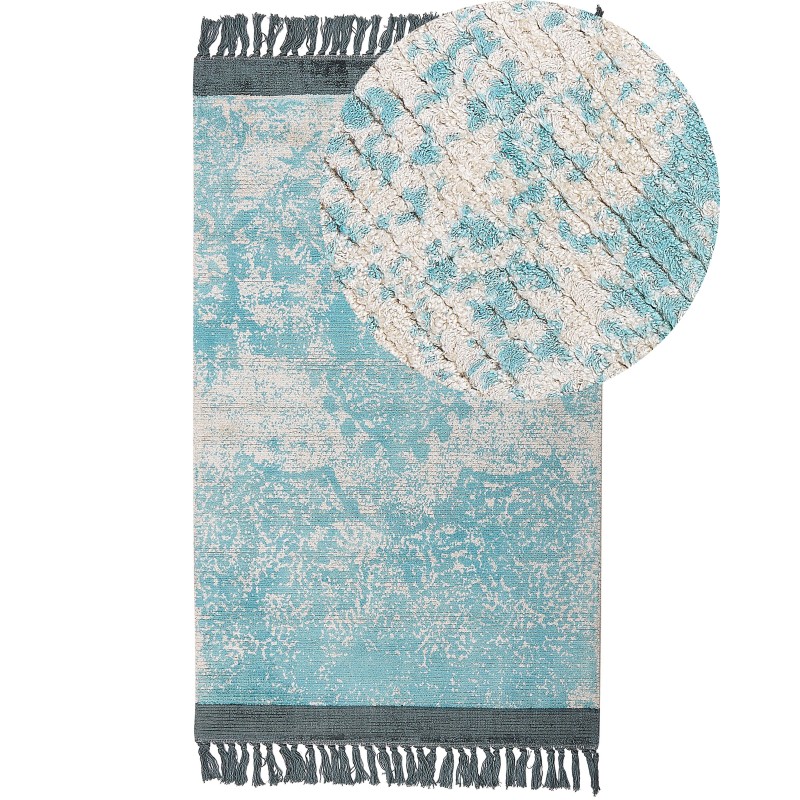 Dywan z wiskozy 80 x 150 cm niebieski z beżowym AKARSU