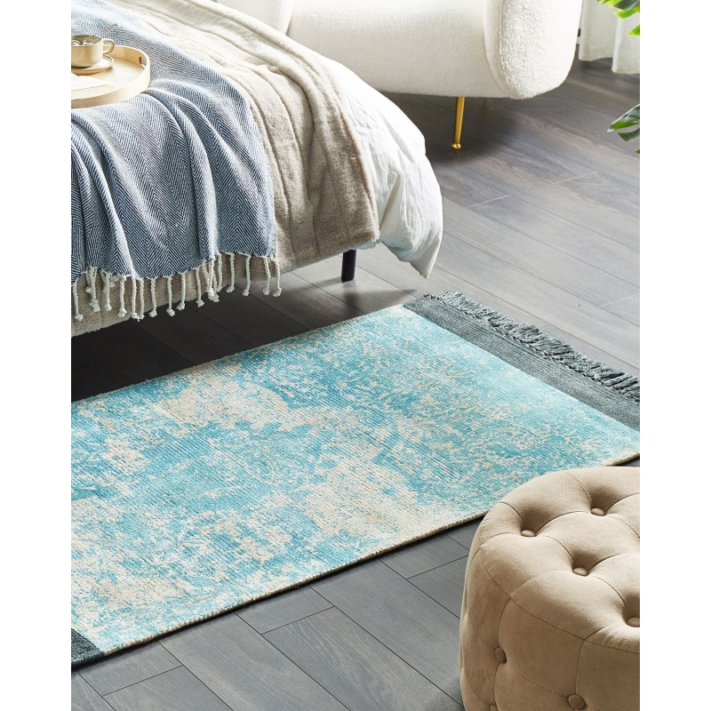 Dywan z wiskozy 80 x 150 cm niebieski z beżowym AKARSU