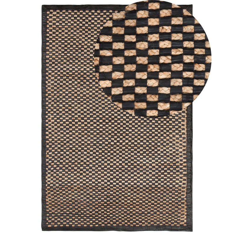 Dywan skórzany 140 x 200 cm czarno-beżowy GERCE II