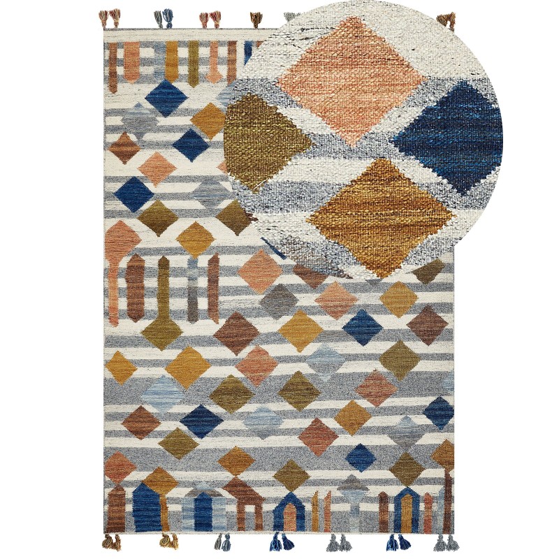 Dywan wełniany kilim 200 x 300 cm wielokolorowy KASAKH