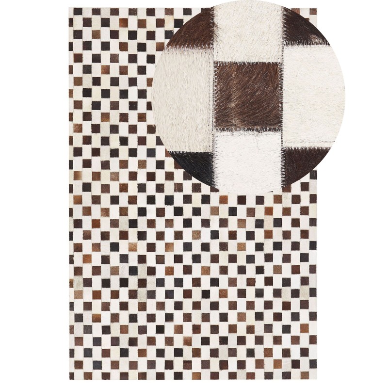 Dywan patchwork skórzany 140 x 200 cm beżowo-brązowy KAYABEY