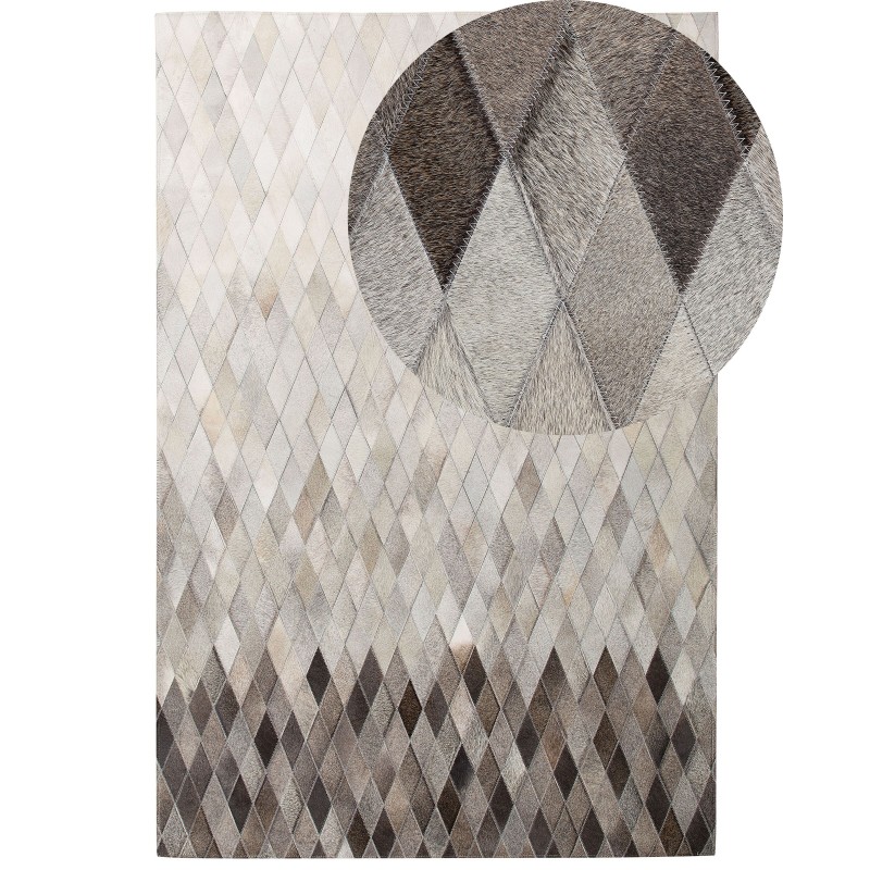 Dywan patchwork skórzany 140 x 200 cm biało-szary MALDAN