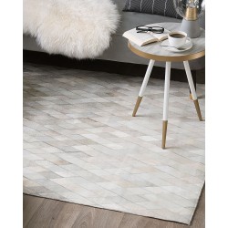 Dywan patchwork skórzany 140 x 200 cm biało-szary MALDAN