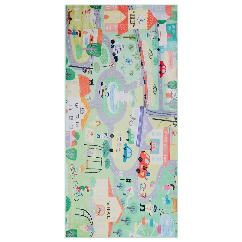 Dywan dziecięcy nadruk z miastem 80 x 150 cm zielony KEMER