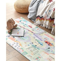 Dywan dziecięcy nadruk z miastem 80 x 150 cm zielony KEMER
