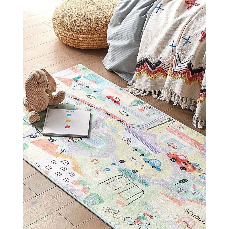 Dywan dziecięcy nadruk z miastem 80 x 150 cm zielony KEMER