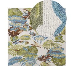 Dywan wełniany z motywem liści 200 x 200 cm wielokolorowy KINIK