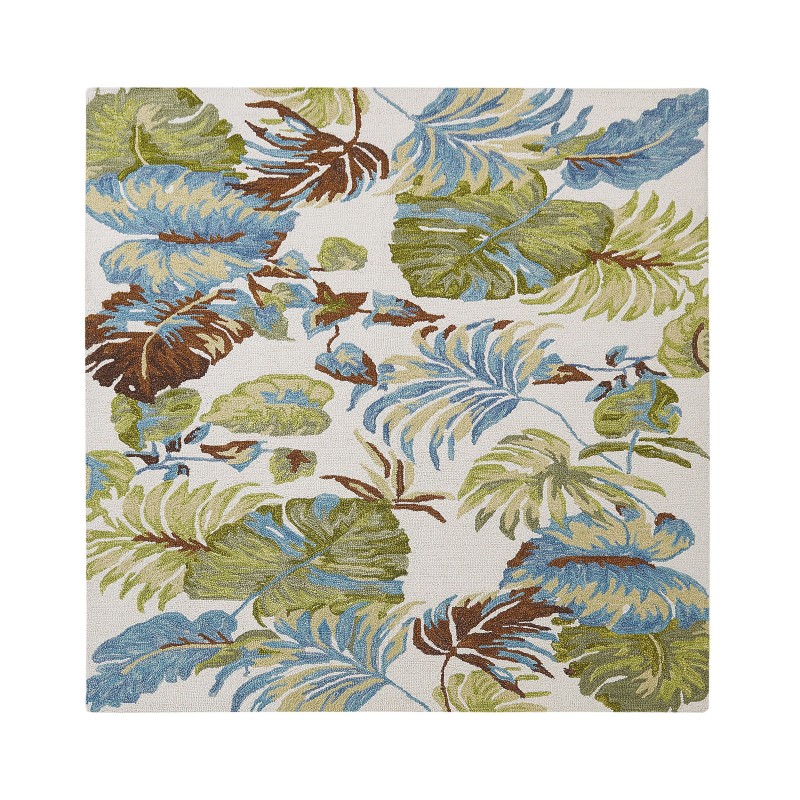 Dywan wełniany z motywem liści 200 x 200 cm wielokolorowy KINIK