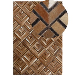 Dywan patchwork skórzany 140 x 200 cm brązowy TEKIR