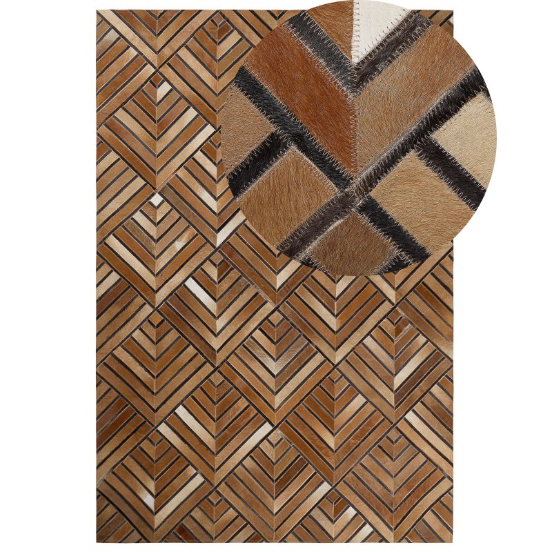 Dywan patchwork skórzany 140 x 200 cm brązowy TEKIR