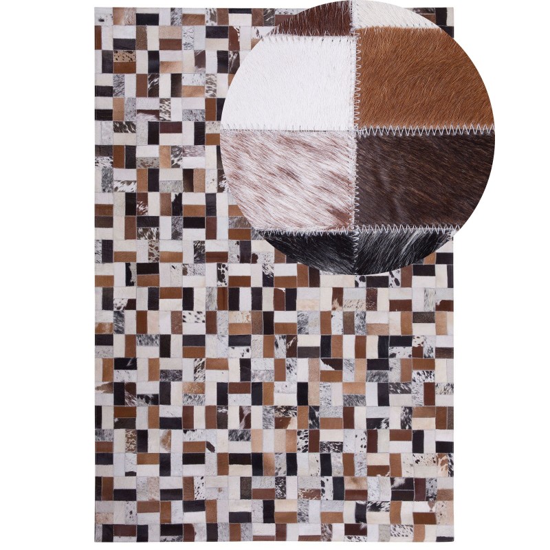 Dywan patchwork skórzany 160 x 230 cm brązowo-beżowy CESME