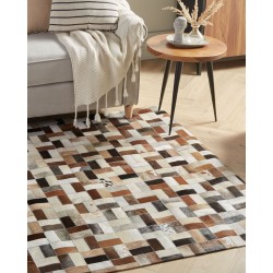 Dywan patchwork skórzany 160 x 230 cm brązowo-beżowy CESME