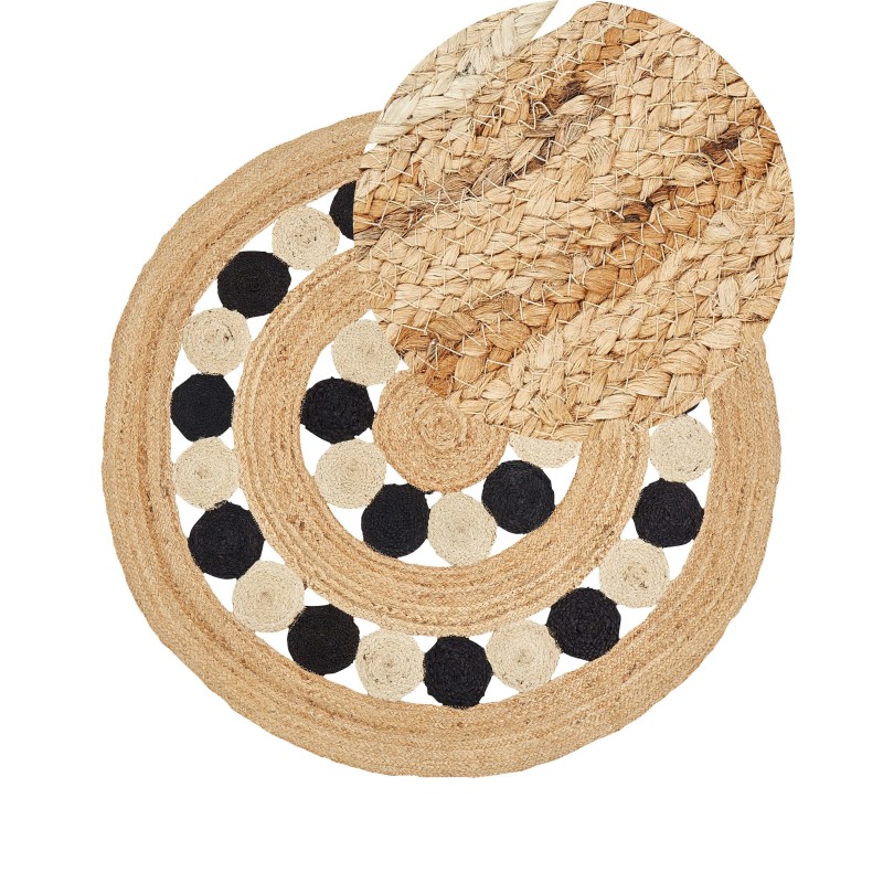 Dywan okrągły z juty ⌀ 140 cm beżowo-czarny HOVIT