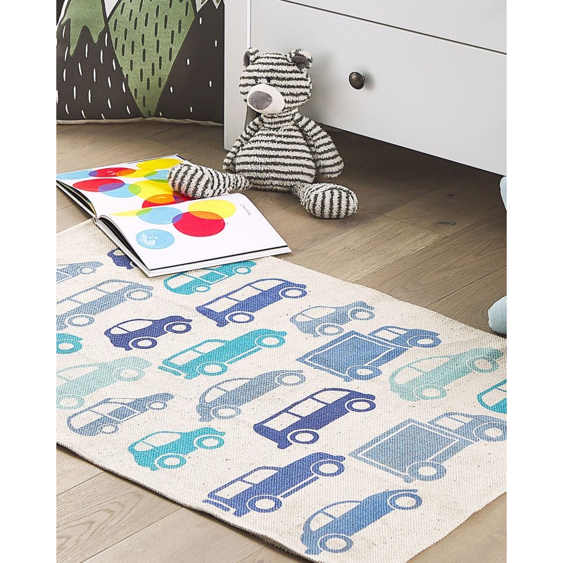 Dywan dziecięcy bawełniany w samochody 60 x 90 cm niebieski MADURAJ