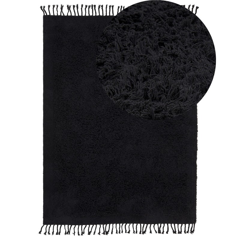 Dywan shaggy bawełniany 140 x 200 cm czarny BITLIS