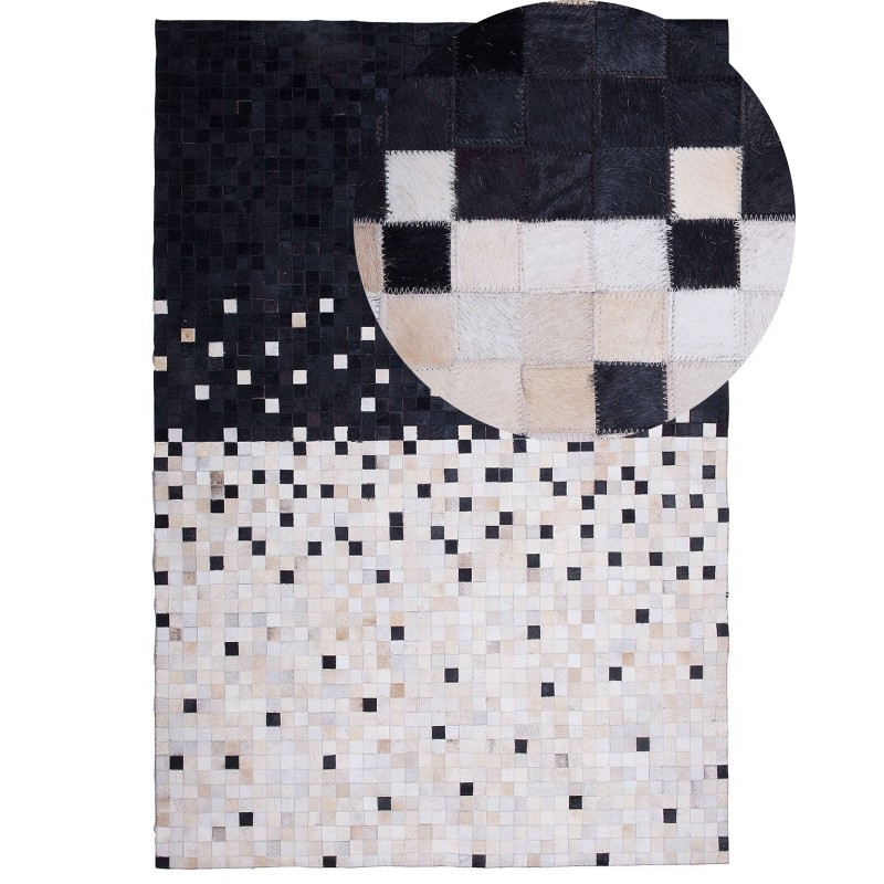 Dywan patchwork skórzany 140 x 200 cm czarno-beżowy ERFELEK