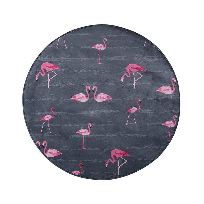 Dywan okrągły we flamingi ⌀ 120 cm szary KERTE