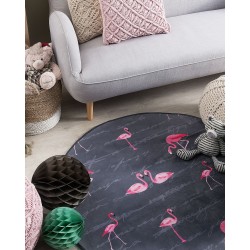 Dywan okrągły we flamingi ⌀ 120 cm szary KERTE