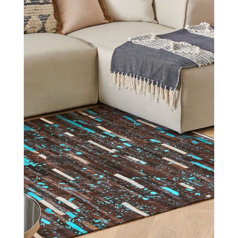 Dywan skórzany 160 x 230 cm brązowo-niebieski KISIR