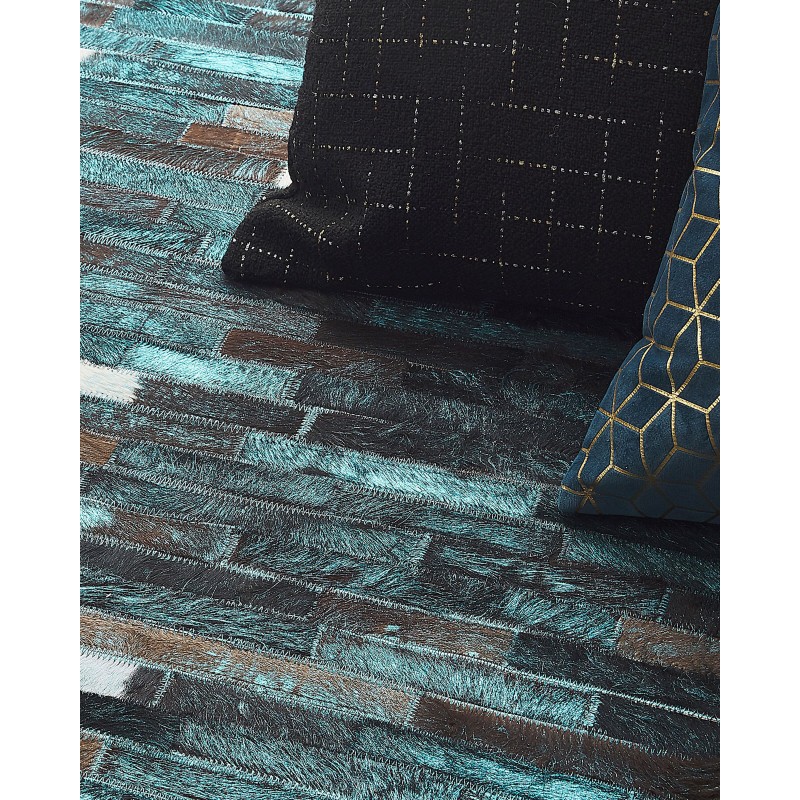 Dywan skórzany 160 x 230 cm brązowo-niebieski KISIR