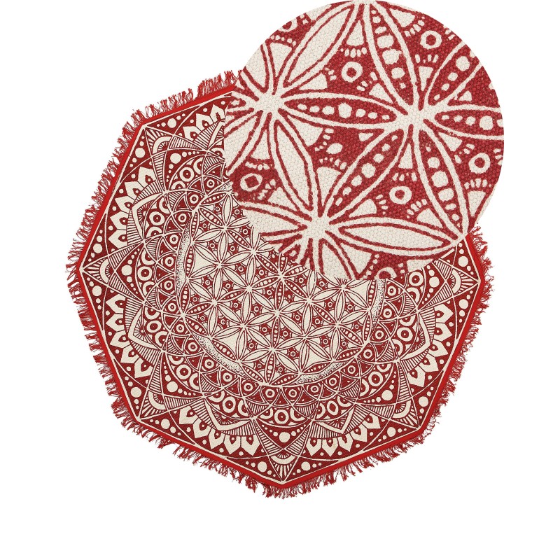 Dywan okrągły bawełniany orientalny nadruk ø 120 cm czerwono-kremowy MEZITILI