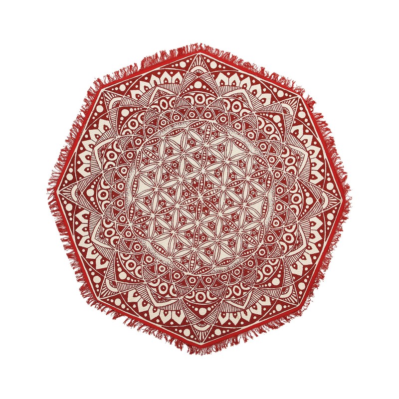 Dywan okrągły bawełniany orientalny nadruk ø 120 cm czerwono-kremowy MEZITILI