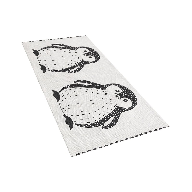 Dywan dziecięcy bawełniany motyw pingwina 60 x 90 cm czarno-biały HAJDARABAD