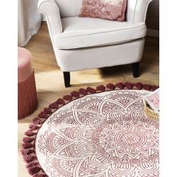 Dywan okrągły bawełniany orientalny nadruk ø 120 cm kremowo-czerwony AYAKLI